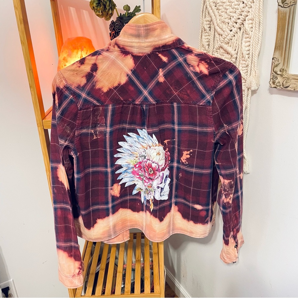 Custom Upcycled Bleached Cropped Flannel Shirt